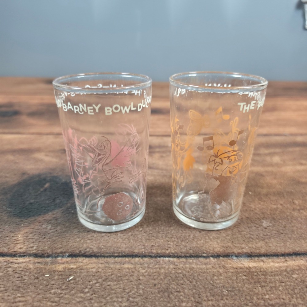 Hanna-Barbera Flintstones Juice Glasses OS Clear Excellent Vintage Set of 2
